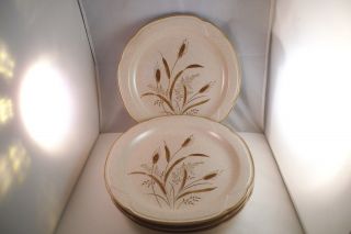 Vintage Ranmaru Stoneware Japan French Estate Wild Wheat Set Of 4 Dinner Plates