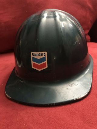 Vintage Standard Oil Metal Hard Hat Chevron Helmet Blue