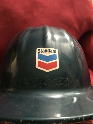 Vintage Standard Oil Metal Hard Hat Chevron Helmet Blue 2