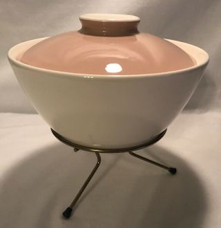 Vintage Harkerware Springtime Cocoa Pink & Cream Covered Serving Bowl