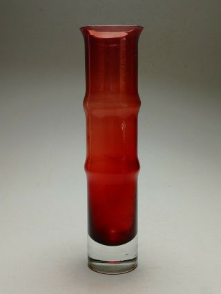 Large Vintage Red Bamboo Glass Vase Aseda Glasbruk Borgstrom Scandinavian 25cms