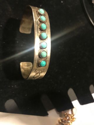 Vintage Navajo Ep Evp Signed Sterling Silver Turquoise Cuff Bracelet
