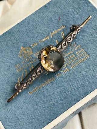Vintage Jewellery Art Deco Sterling Silver 925 Smokey Quartz Brooch Pin