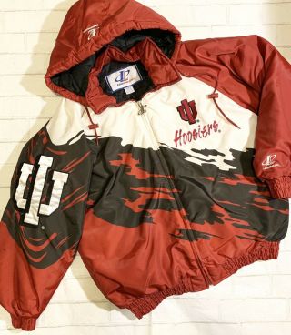 Vintage Logo Athletic Indiana University Iu Hoosiers Ncaa Coat Jacket Sz Large