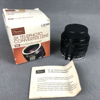 Sears Md Mount 3x Telephoto Convertor Lens & Vintage 70s 80s