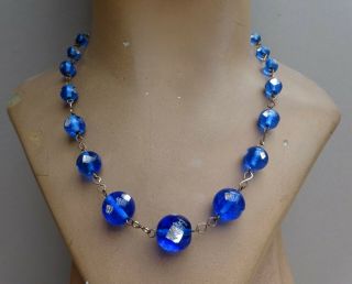 Vintage 1930s Art Deco Foil Blue Glass Bead Necklace