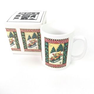 Vintage Mary Engelbreit Merrily Merrily Christmas Mug Coffee Cup W/box 1993