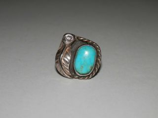 Vintage Old Pawn Sterling Silver Turquoise Ring Leaf Flower Size 5 1/4 5.  25 917