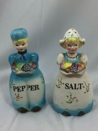 Vintage Salt Pepper Set Dutch Boy Girl Blue White 26467 Foreign