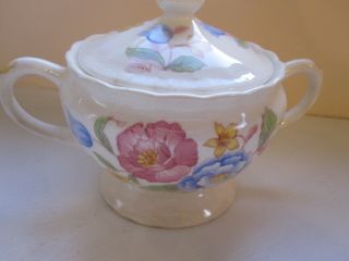 Vintage Pope Gosser Sugar Bowl With Lid,  Kent Floral Pattern Colorful & Pretty