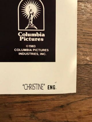 Christine One Sheet Lithograph Movie Poster Stephen King Vintage Horror 3