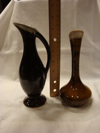 Vintage Anna Van Briggle Pottery Bud Vases Brown Glaze - 2 3