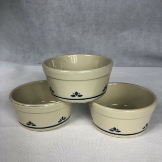Vintage Friendship Pottery Roseville Ohio 3 Small Bowls Off - White Blue Accents