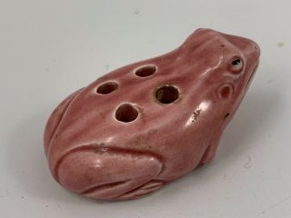 Vintage Small Pink Frog Pottery Flower Frog