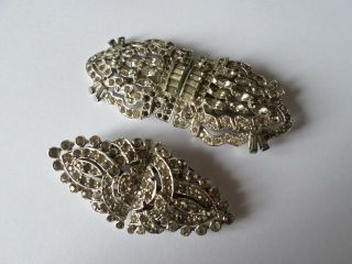 2 Pairs Vintage Circa Art Deco Diamante Metamorphic Brooches Clip Issues