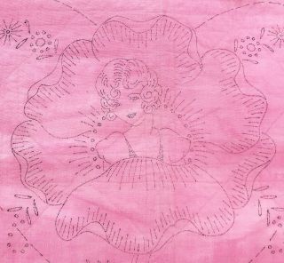 Vintage Pink Flapper 1920s Heart Boudoir Pillow Stamped Organdy To Embroider