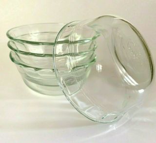 4 Vintage Pyrex Glass Custard Cups Bowls Ramekin 3 Rings Scallop Edge 10oz 464