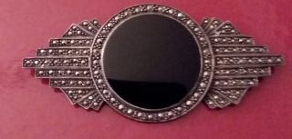 Sterling Silver Onyx & Marcasite - Art Deco Pin - Vintage