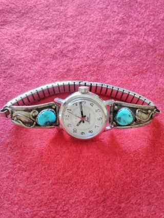 Vintage Timex Watch With Sterling And Turquoise Band.