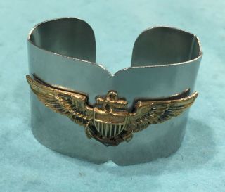 Vintage Vietnam War Wwii Us Navy Usmc Pilots Gold Wings Steel Bracelet