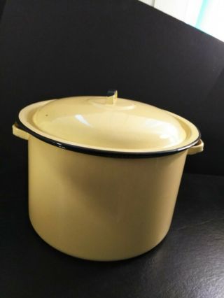 Vintage Yellow Enamelware Stock Pot With Lid