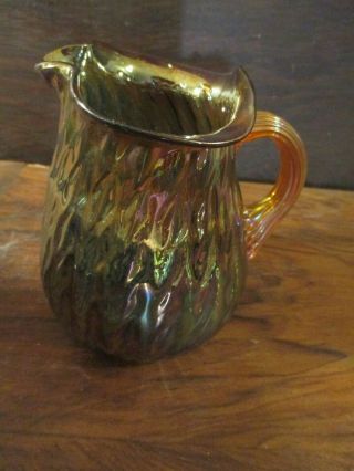 Vintage Carnival Glass Swirl Pitcher Green/orange Opalescent