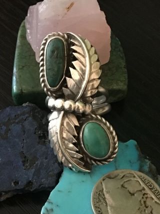 Signed Vintage Native American Turquoise Sterling Silver Old Pawn Ring 15 G Sz 7 2