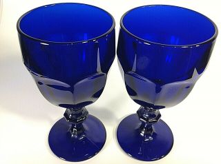 Libbey Duratuff Cobalt Blue Goblet Glasses Vintage 10 Ounce Set Of 2 Usa
