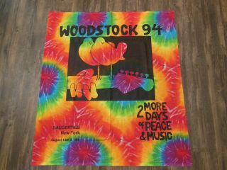 Vintage 1994 Woodstock Saugerties Printed Tie Dye Banner Wall Hanging 39 " X 45 "