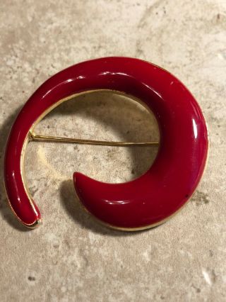 Vintage Gold Tone Red Enamel Swirl Pin Brooch - Gorgeous