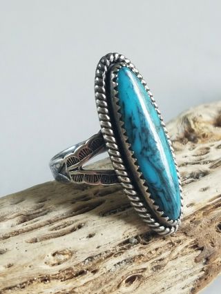 Vintage Native American Navajo Sterling Silver Turquoise Ring - Size 5