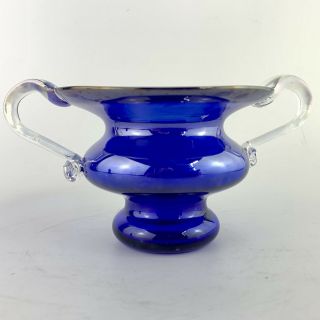 Vintage Murano Art Glass Cobalt Blue Lustre Posy Vase