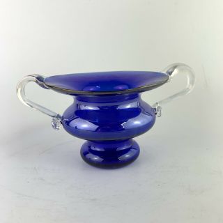 Vintage Murano Art Glass Cobalt Blue Lustre Posy Vase 2