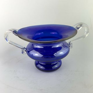 Vintage Murano Art Glass Cobalt Blue Lustre Posy Vase 3