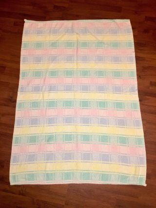 Vintage Beacon Waffle Weave Pastel Block Baby Blanket Cotton Knit Wpl 1675