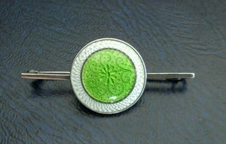 Vintage Jewellery Stunning Art Deco Silver Green Guilloche Enamel Bar Brooch Pin