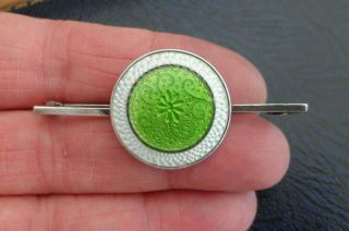 Vintage Jewellery Stunning Art Deco Silver Green Guilloche Enamel Bar Brooch Pin 2