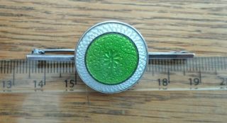 Vintage Jewellery Stunning Art Deco Silver Green Guilloche Enamel Bar Brooch Pin 5