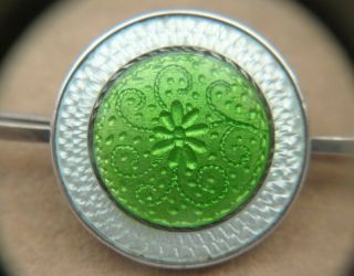 Vintage Jewellery Stunning Art Deco Silver Green Guilloche Enamel Bar Brooch Pin 7