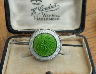 Vintage Jewellery Stunning Art Deco Silver Green Guilloche Enamel Bar Brooch Pin 8