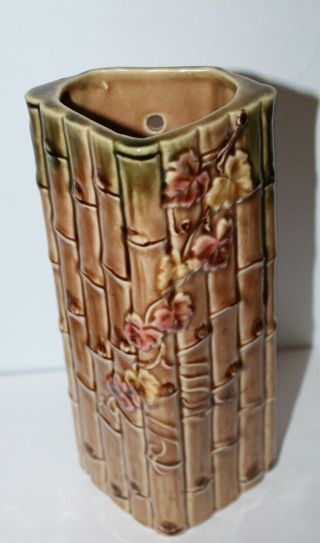 Vintage Shafford Hand Decorated Bamboo Majolica Pottery Wall Pocket Plaanter