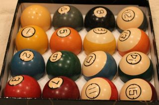 Vintage Brunswick Dart Clay Pool Balls With Vintage Cue Ball