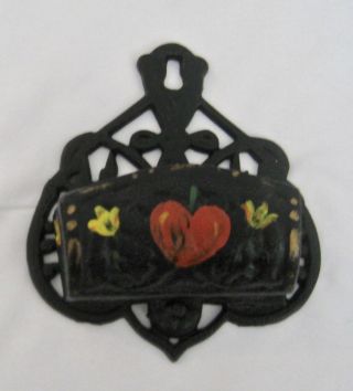 Vintage Cast Iron Wall Match Safe Holder Hand Painted 6 3/4 " Tall