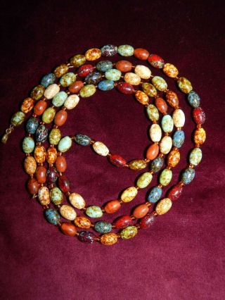 Vintage Colourful Murano Scottish Agate Glass Flapper Necklace 1950 