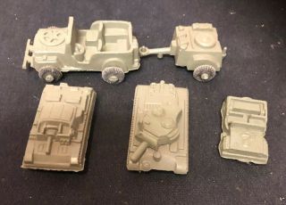 5 Vintage Lido U.  S.  Army Vehicles,  2 Tanks,  2 Jeeps - Made In The Usa Circa 1950