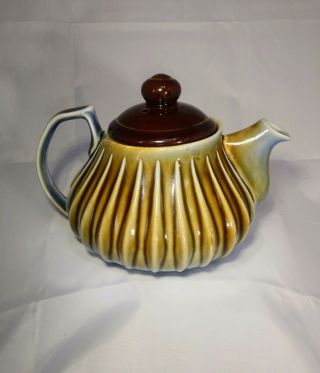 Vtg Wade Irish Porcelain Tea Pot James Borsey Raindrops Design Green Blue Brown