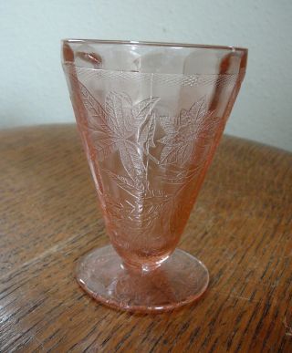 Jeannette - Vintage Pink Depression Glass Floral Poinsettia Juice 4 " Tumbler Euc