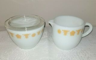 Vintage Set Of Pyrex Cream & Sugar W/lid Corelle Corning - Ware Butterfly Gold Euc