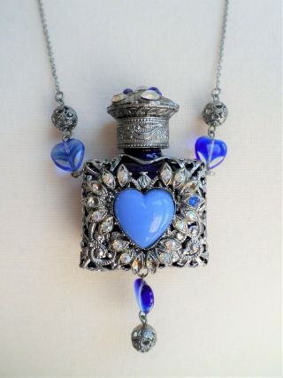 Vintage,  Detailed Metallic Perfume Bottle Pendant Necklace.