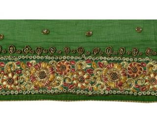 Vintage Saree Sewing Trim Indian Craft Border Beaded Embroidered Green Lace 3